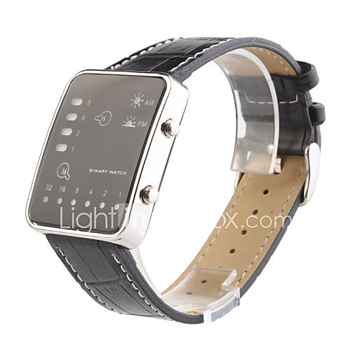 Unisex Binary LED Style PU Leather Wrist Watch (Black)