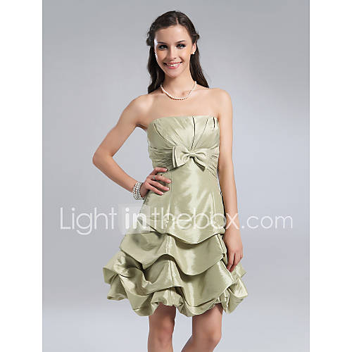 A line Strapless Knee length Taffeta Bridesmaid Dress With Pick Ups Skirt