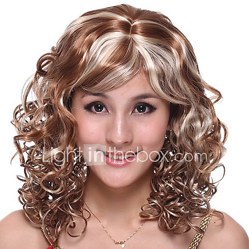 Capless Long High Quality Synthetic Brown With Light Blonde Curly Hair Wig
