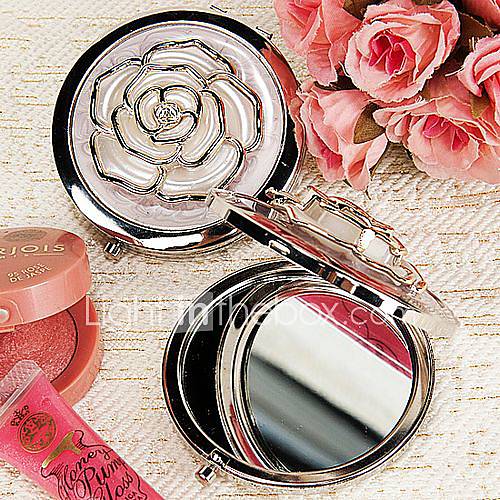 White Rose Cover Chrome Compact Mirror Favor