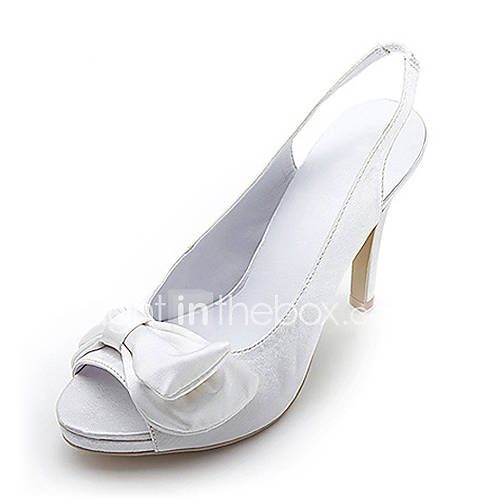 Elegant Satin Upper High Heel Strappy Sandals With Bowknot Wedding Bridal Shoes