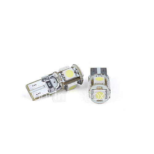 2 Pcs Car Bulbs T10 5 LED 5050 SMD White Light