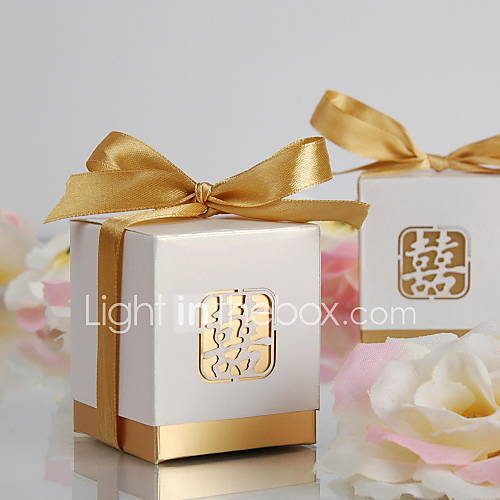 Laser Cut Double Happiness Favor Box Gold Satin(set of 12)