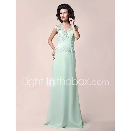 A line V neck Floor length Chiffon Mother of the Bride Dress With Appliques