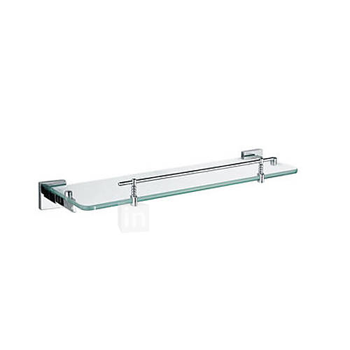 Contemporary Chrome Finish Glass Shelf With Rail