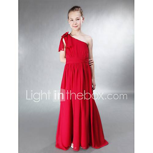 A line Princess One Shoulder Floor length Chiffon Junior Bridesmaid Dress