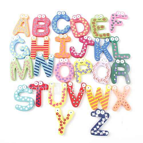 Funny Alphabet 26 Letters Wooden Fridge Magnets Educational Toy (26 Pack)