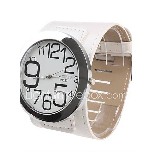 Womens Big Numbers Dial White PU Band Quartz Analog Wrist Watch