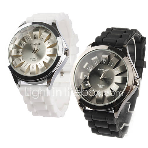 Couples Chrysanthemum Style Dial Silicone Band Quartz Analog Wrist Watch (1 Pair, Black White)