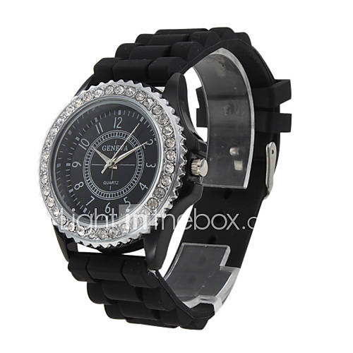 Fashionable Quartz Wrist Watch with Black Silicone Band