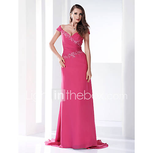 Sheath/Column V neck Sweep/Brush Train Chiffon Evening/Prom Dress