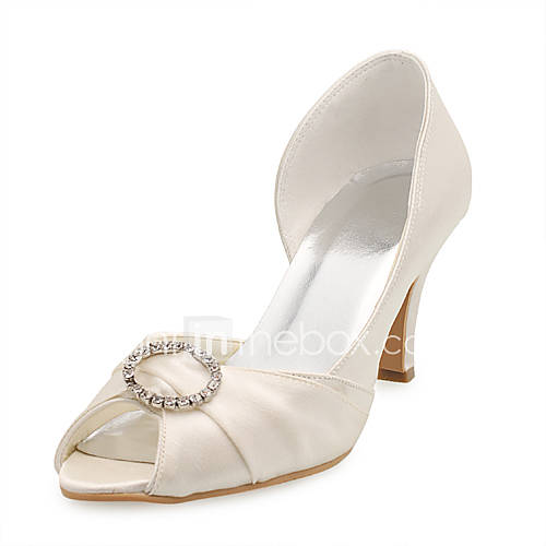 Satin Upper Stiletto Heel Peep Toe With Rhinestone Wedding Shoes More Colors Available