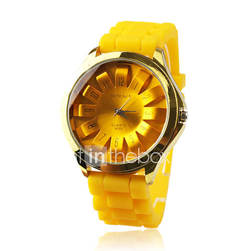 Fashionable Quartz Wrist Watch with Yellow Silicone Band