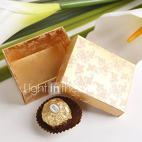 Square Damask Print Favor Box In Gold (Set of 12)