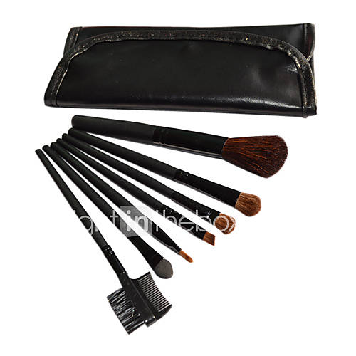 7 Pcs Wool Makeup Brush Set with Free Black Leather Pouch