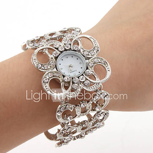 Womens Silver Bracelet Watch with White Czechic Diamond Decoration