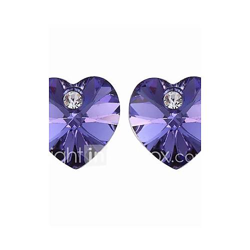 Heart Cut Colored Crystal Earrings With Platinum Plated Back