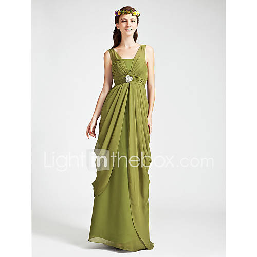Sheath/Column V neck Floor length Chiffon Bridesmaid Dress