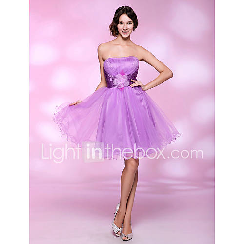A line Strapless Knee length Tulle And Stretch Satin Cocktail/Prom Dress