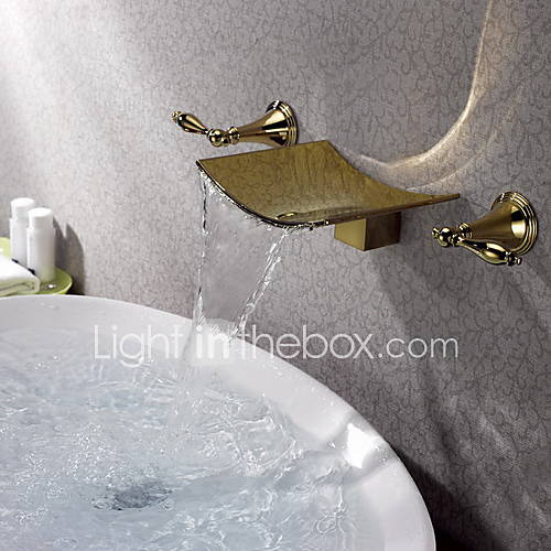 Ti PVD Finish Wall Mount Widespread Bathroom Sink Faucet