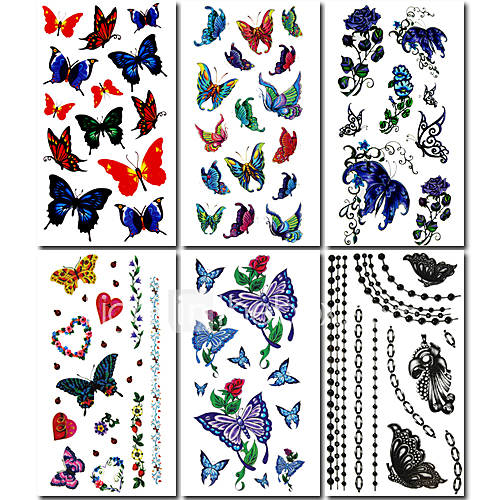 6 Pcs Butterfly Mixed Temporary Tattoo