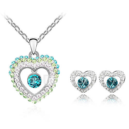 Gorgeous Ladies Heart Shape Crystal Jewelry Sets In Sliver Alloy Including Necklace Earrings More Colors Available