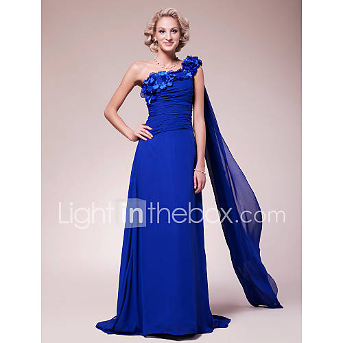 A line One Shoulder Sweep/Brush Train Chiffon Mother of the Bride Dress