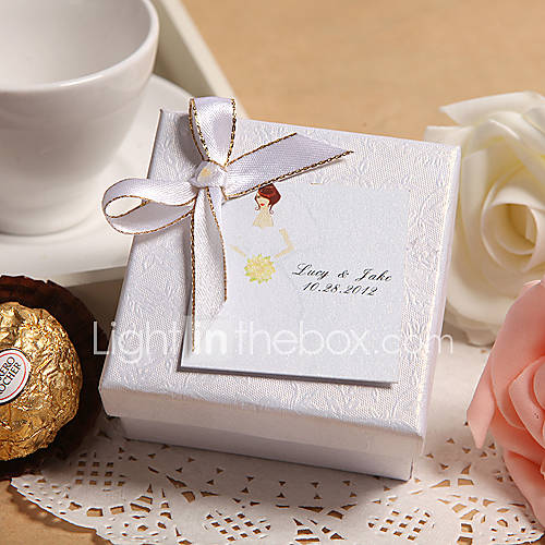 Personalized White Favor Box With White Bow (Set of 24)