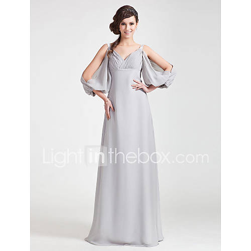 A line V neck Floor length Chiffon Bridesmaid Dress