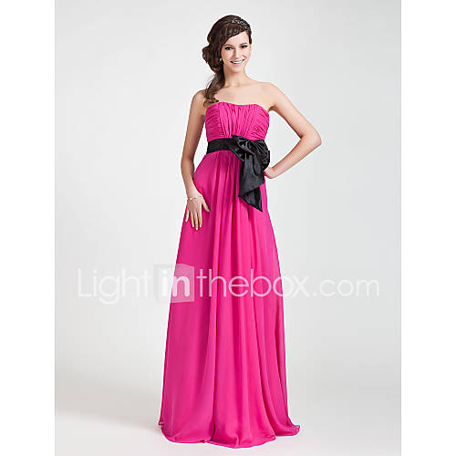 A line Strapless Floor length Chiffon Bridesmaid Dress