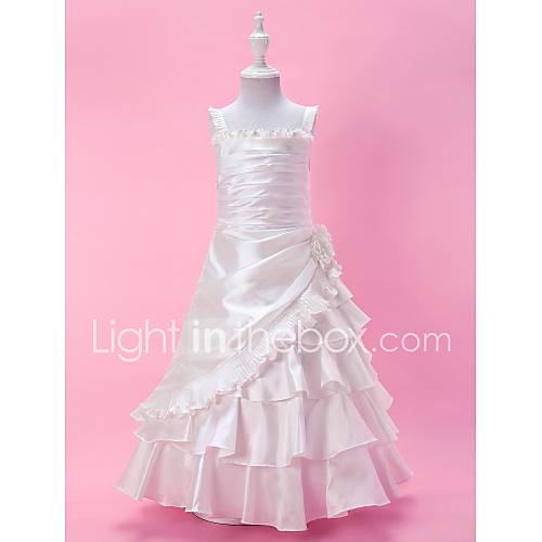 A line Floor length Taffeta Flower Girl Dress With Straps