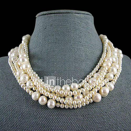 6 Strand White Freshwater Pearl Necklace – 18 19 Inch