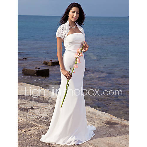 Trumpet/Mermaid Strapless Sweep/Brush Train Chiffon Wedding Dress With Lace Wrap