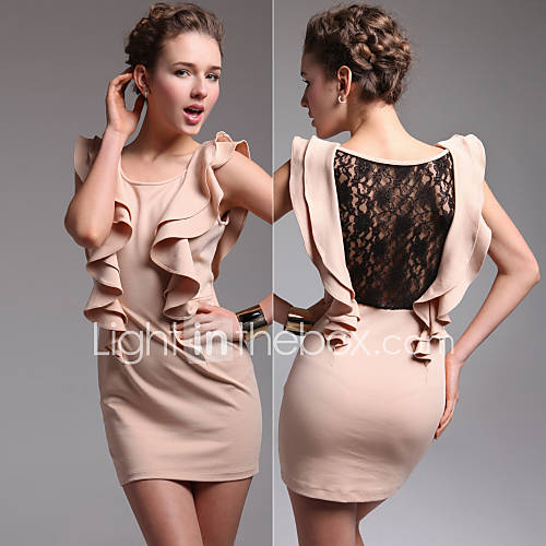 TS Ruffle Shoulder with Lace Dress (More Colors)