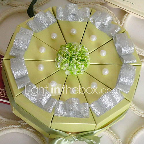 Green Cake Favor Box With Imitation Pearl (Set of 10)