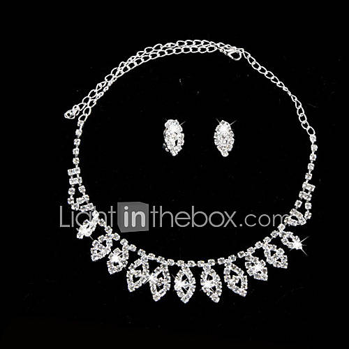 Elegant Leaf Rhinestone Necklace And Earring Set