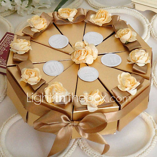 Gold Cake Favor Box With Flowers (Set of 10)