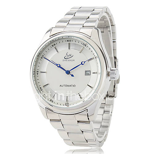 Mens Auto Mechanical Dress Style Silver Steel Wrist Watch