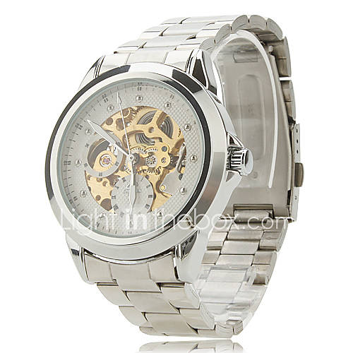 Mens Alloy Analog Mechanical Wrist Watch (Silver)