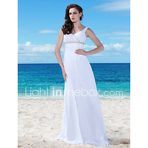 Sheath/ Column V neck Floor length Chiffon Lace Wedding Dress