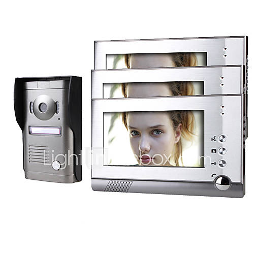 Three 7 Inch Monitor Color Video Door Phone System with Alloy Weatherproof Cover Camera