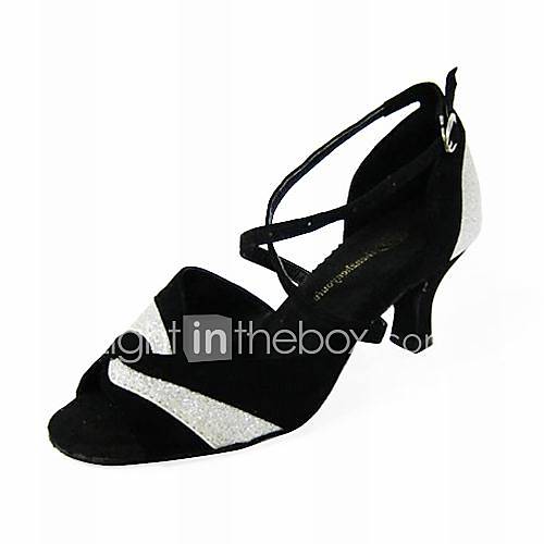 Customized Black Velvet With Gold Sparkling Glitter Dance Performance Shoes (More Colors)