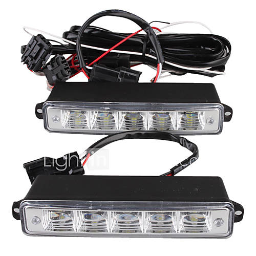 Car Daytime Running Light (2 PCS, 5 LED, White Light, Waterproof)