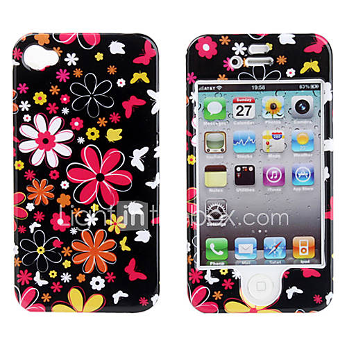 Protective Smooth Polycarbonate Front and Back Case for iPhone 4 and iPhone 4S (Colorful Flowers)