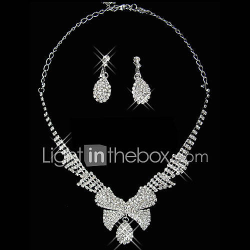 Gorgeous Rhinestone Bow Design Ladies Necklace and Earrings Jewelry Set (45 cm)