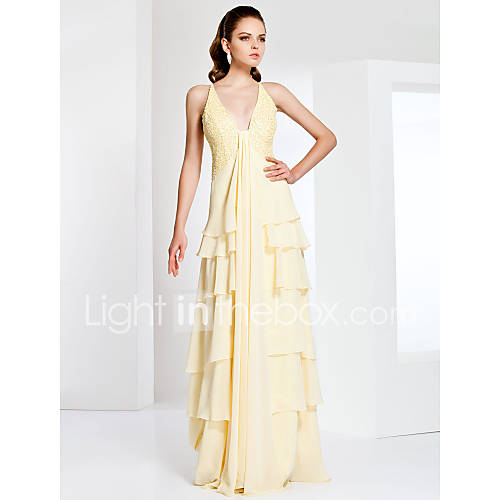 Sheath/Column V neck Floor length Chiffon Evening Dress