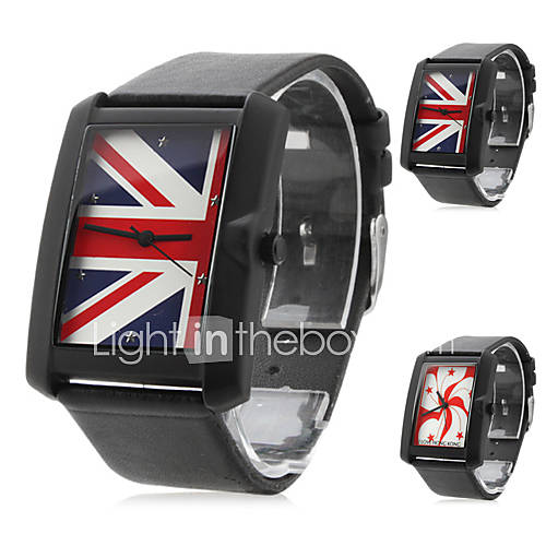 Unisex Square Dial Black PU Band Quartz Wrist Watch (Assorted Colors)