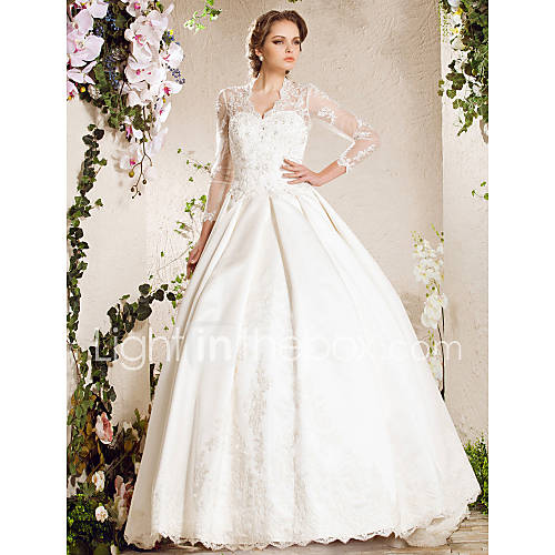 A line Sweetheart Chapel Train Lace Satin Wedding Dress Inspired By Kate Middleton