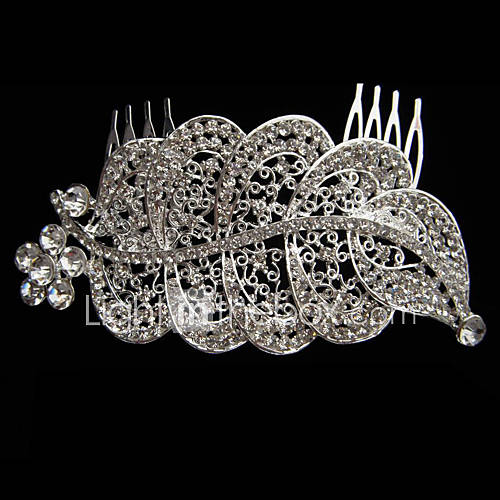 Alloy With Rhinestone And Pearl Cutout Leaf Bridal Comb