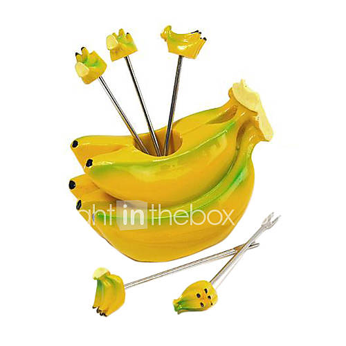 Banana Style Fruit Snack Forks Picks with Holder